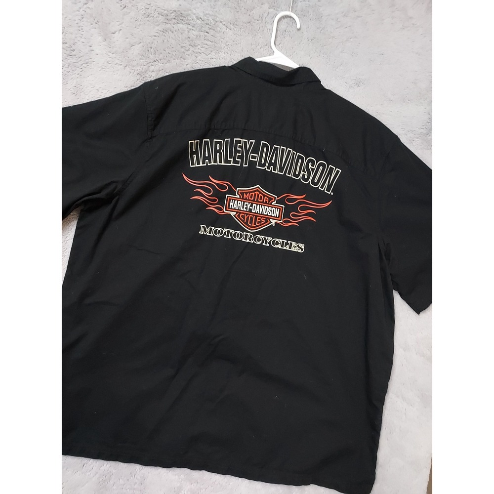 Harley Davidson Shirt Men 2XL Short Sleeve Button Up Biker Black Embroidered XXL